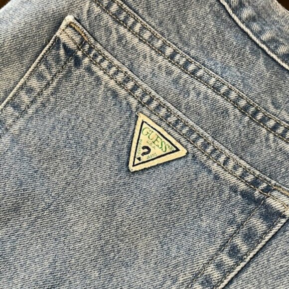 Guess Vintage Triangle Patch Light Wash Denim Jeans Straight Leg 39/40 - Picture 1 of 13